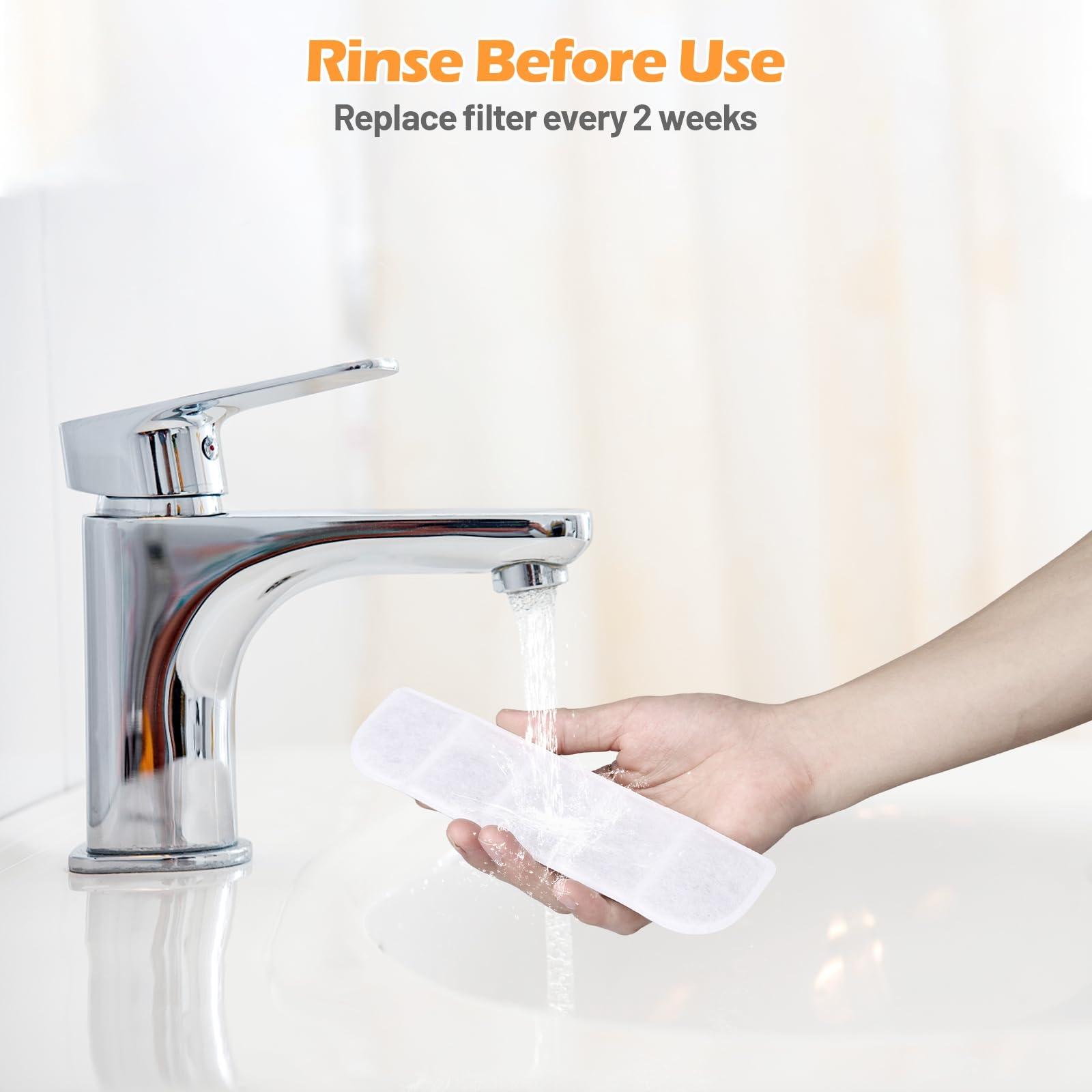 SIBAYS rinse-before-use instruction image for quick ready-to-use filtering.