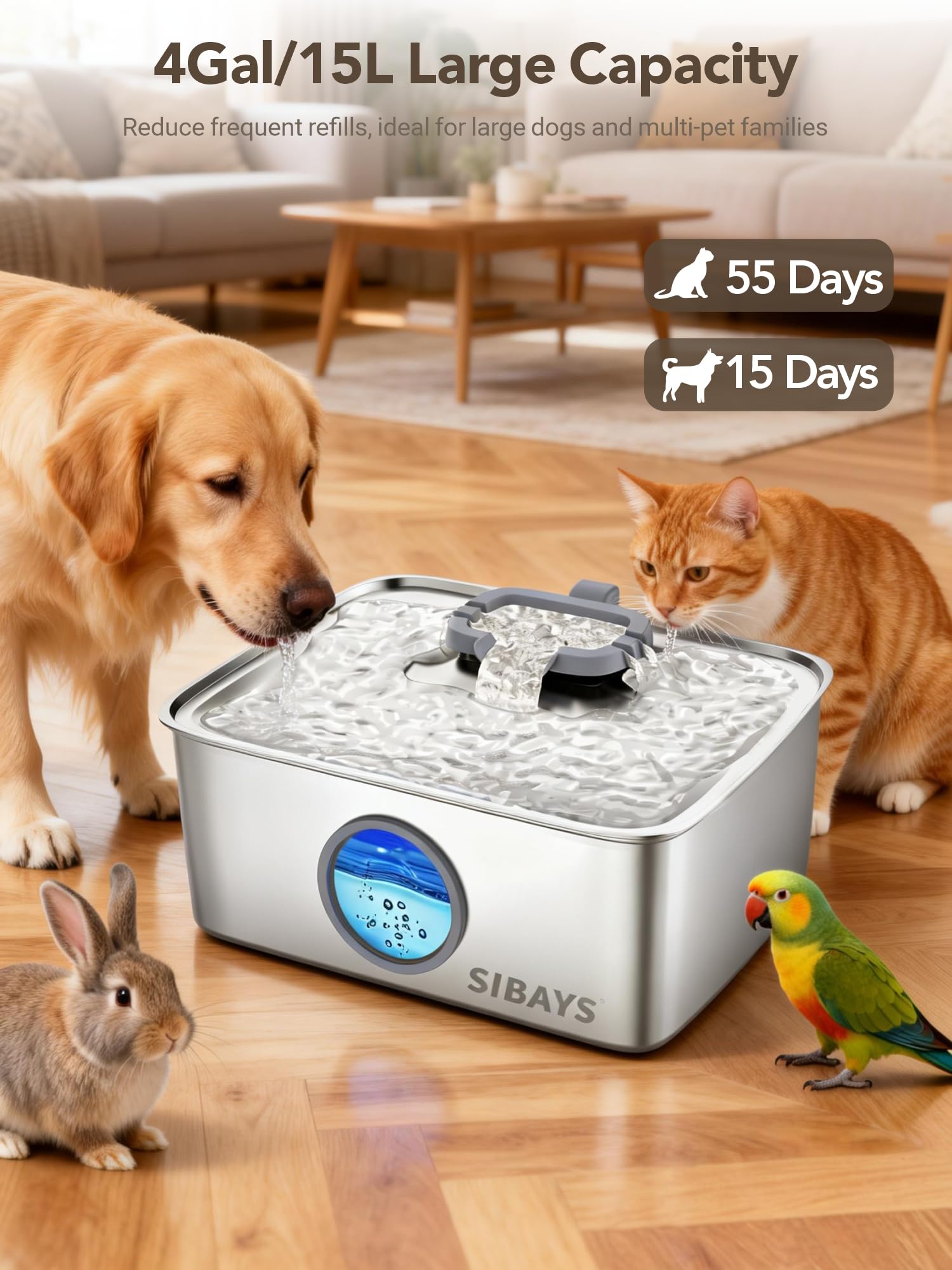 SIBAYS stainless steel dog water bowl, durable and easy to clean