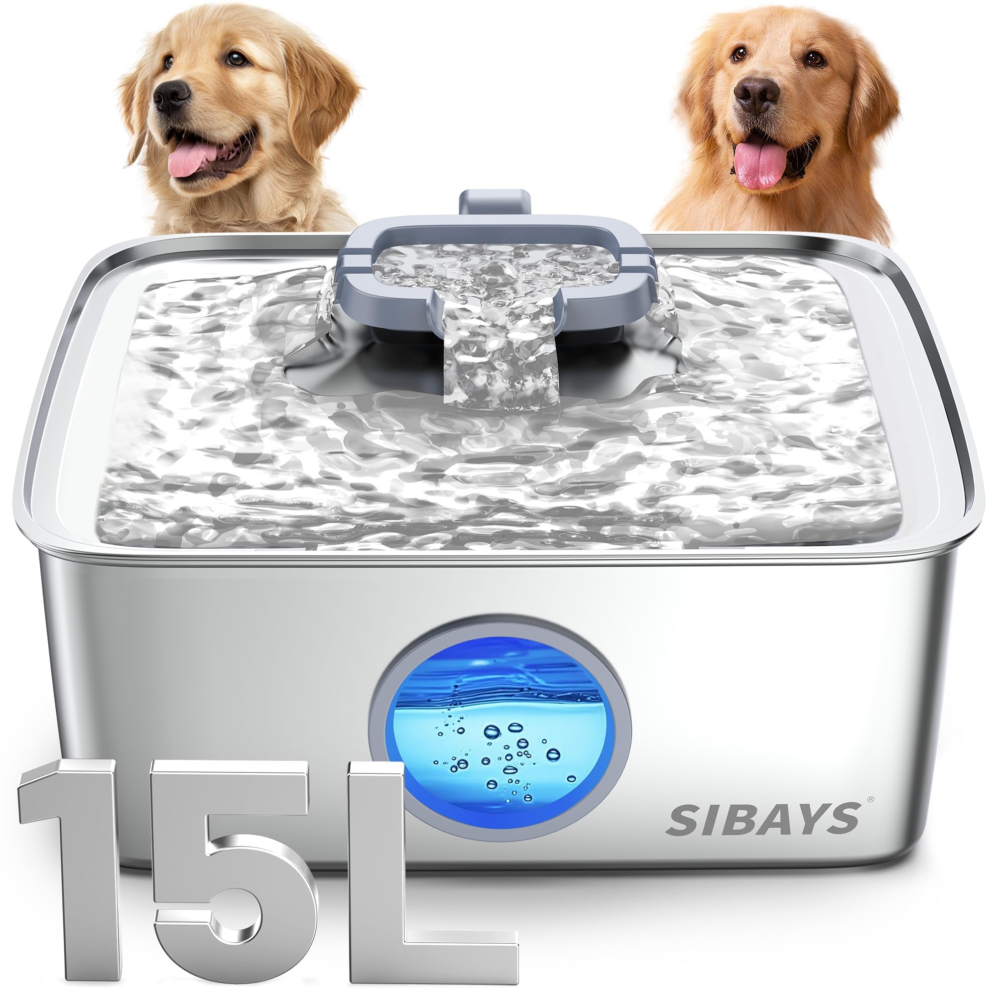 SIBAYS 4Gal fountain with a wide drinking area for multiple pets