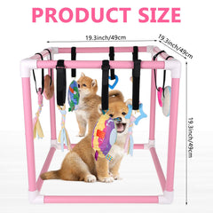 Sibosen Puppy Play Gym hanging toys provide varied textures for teething and exploration.