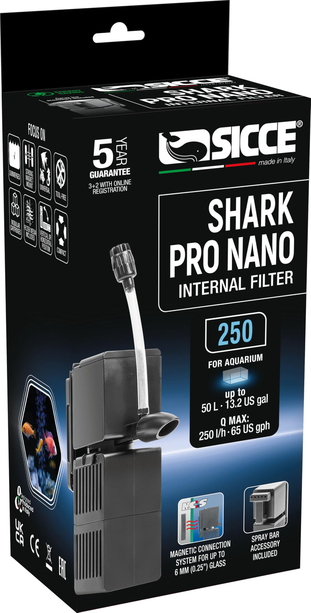 Sicce Shark Pro Nano 250 with magnetic connection for quick secure setup