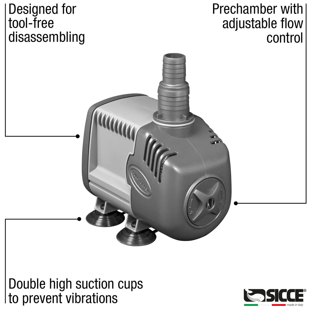 Sicce Syncra Silent 1.5 pump in aquarium use for steady flow.