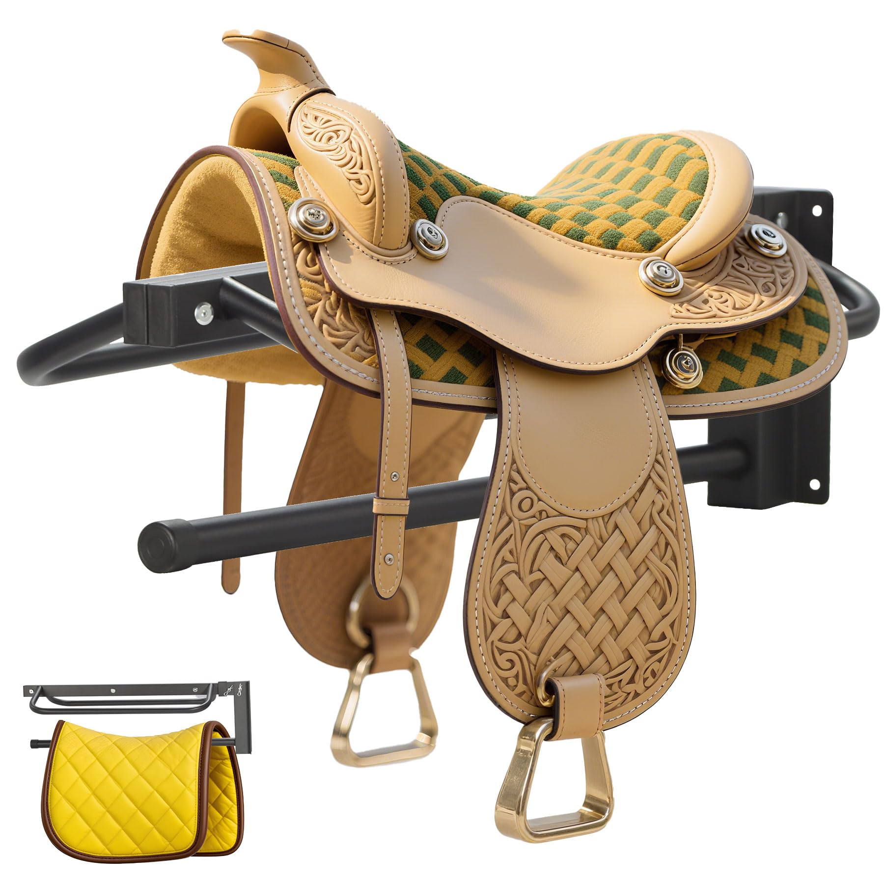 Sidasu thickened saddle rack wall mount holds Western and English saddles securely.