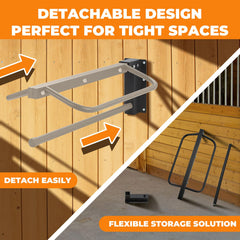 Sidasu wall-mounted saddle rack installed in a barn for organized tack.