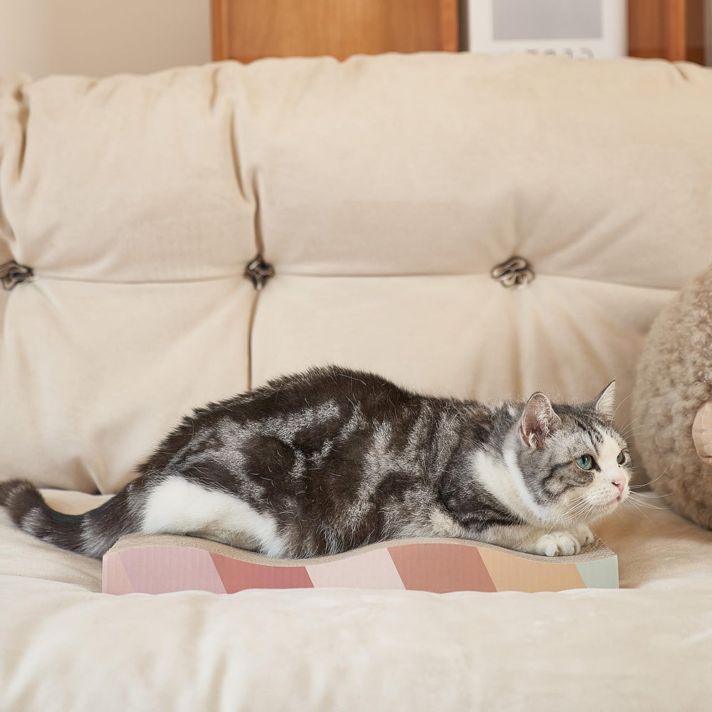 SIDAZON cat scratching pad includes catnip to entice felines to scratch and explore.