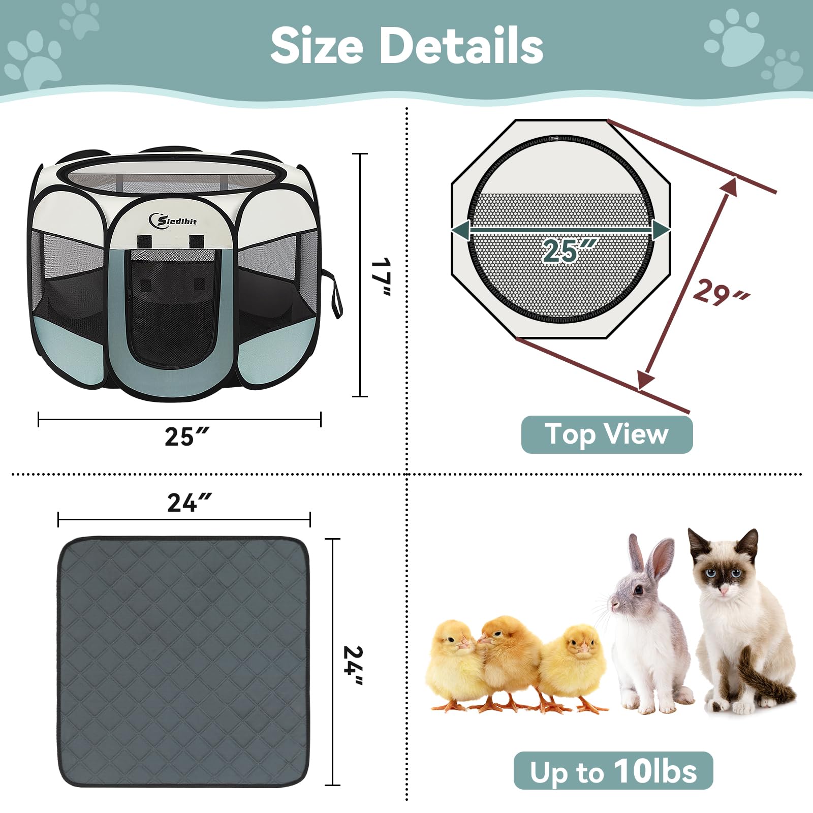 Siedihit 8-panel mesh dog playpen with 360-degree visibility