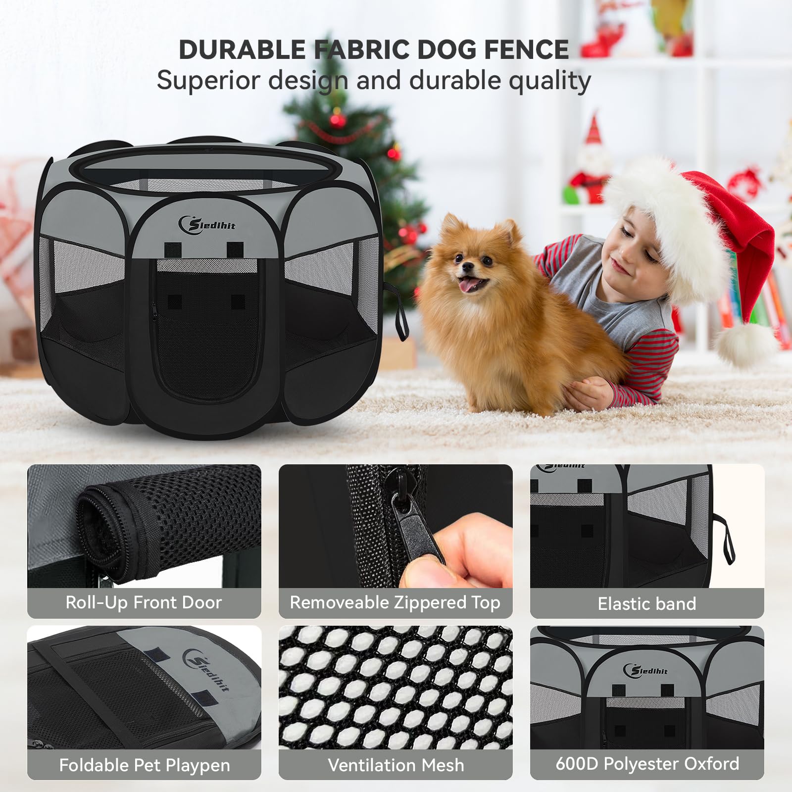 Siedihit foldable playpen stored in tote bag for portability