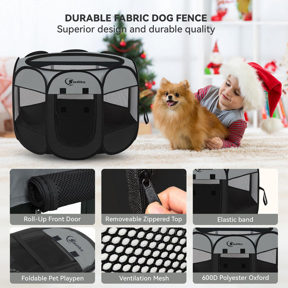 Siedihit foldable playpen stored in tote bag for portability