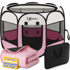 Siedihit dog cat playpen pink small side view shows breathable space for pets outdoors