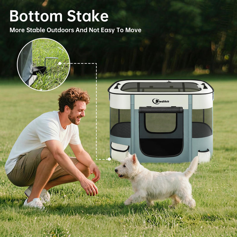 Siedihit dog playpen 360-degree mesh for airflow and supervision.