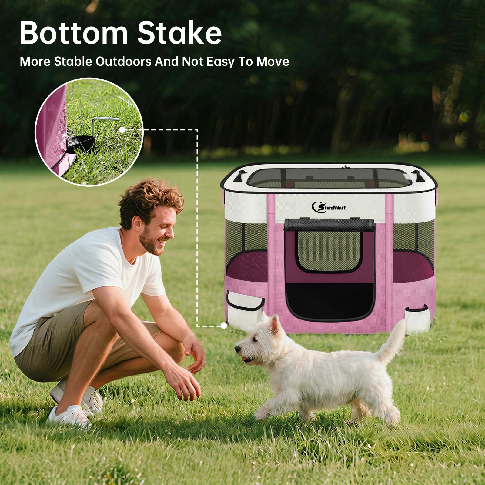 Siedihit dog playpen with carrying case in pink small for travel.