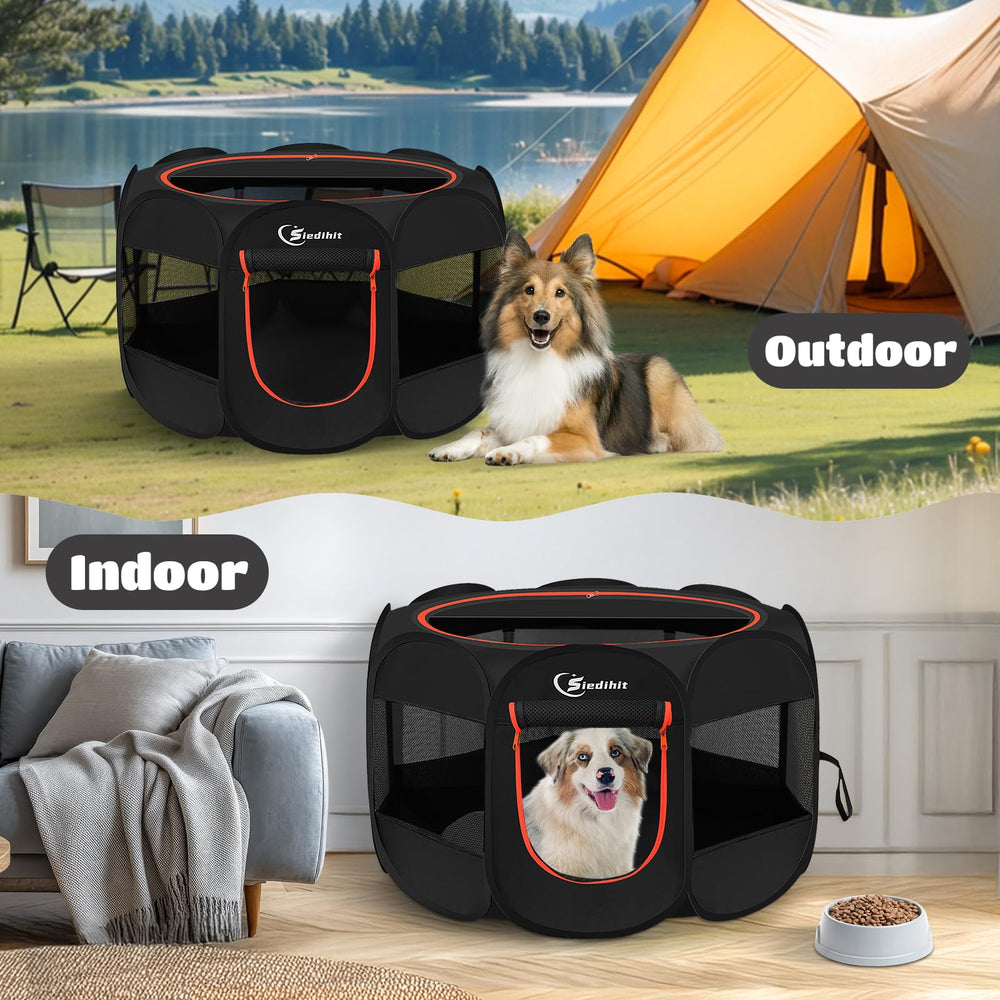 Siedihit Dog Playpen foldable with carry bag enables simple transport.