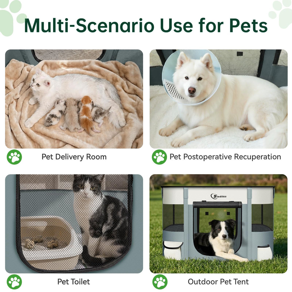 Siedihit dog playpen folded in carry-case for convenient travel.