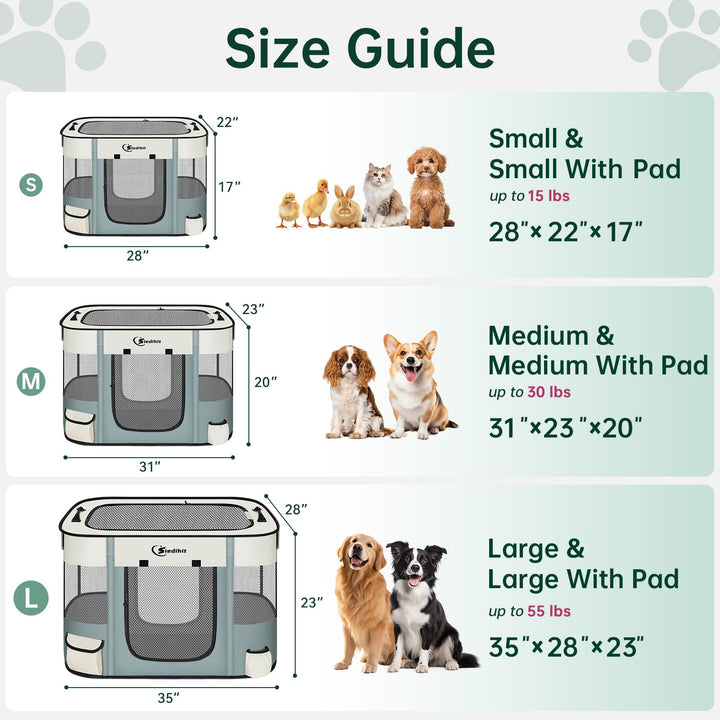 Siedihit dog playpen folded compact for storage and travel.