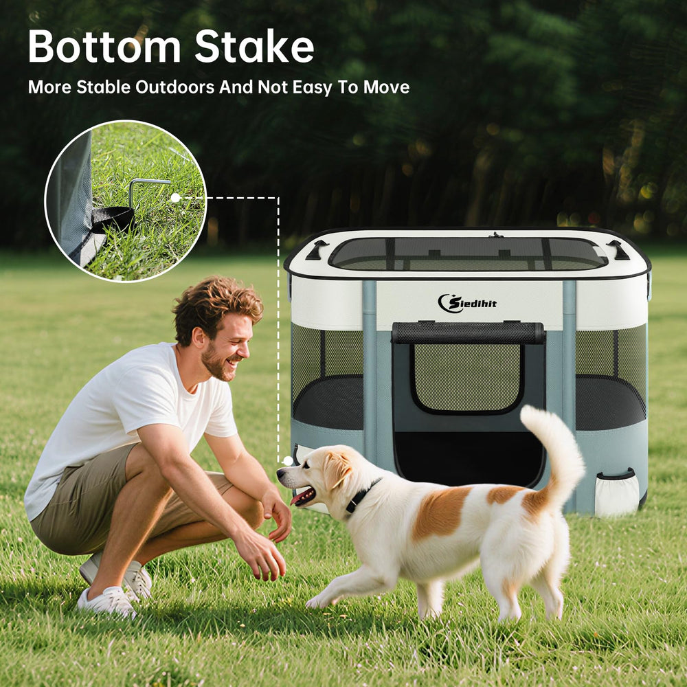 Siedihit dog playpen gray indoor-outdoor versatility for pets.