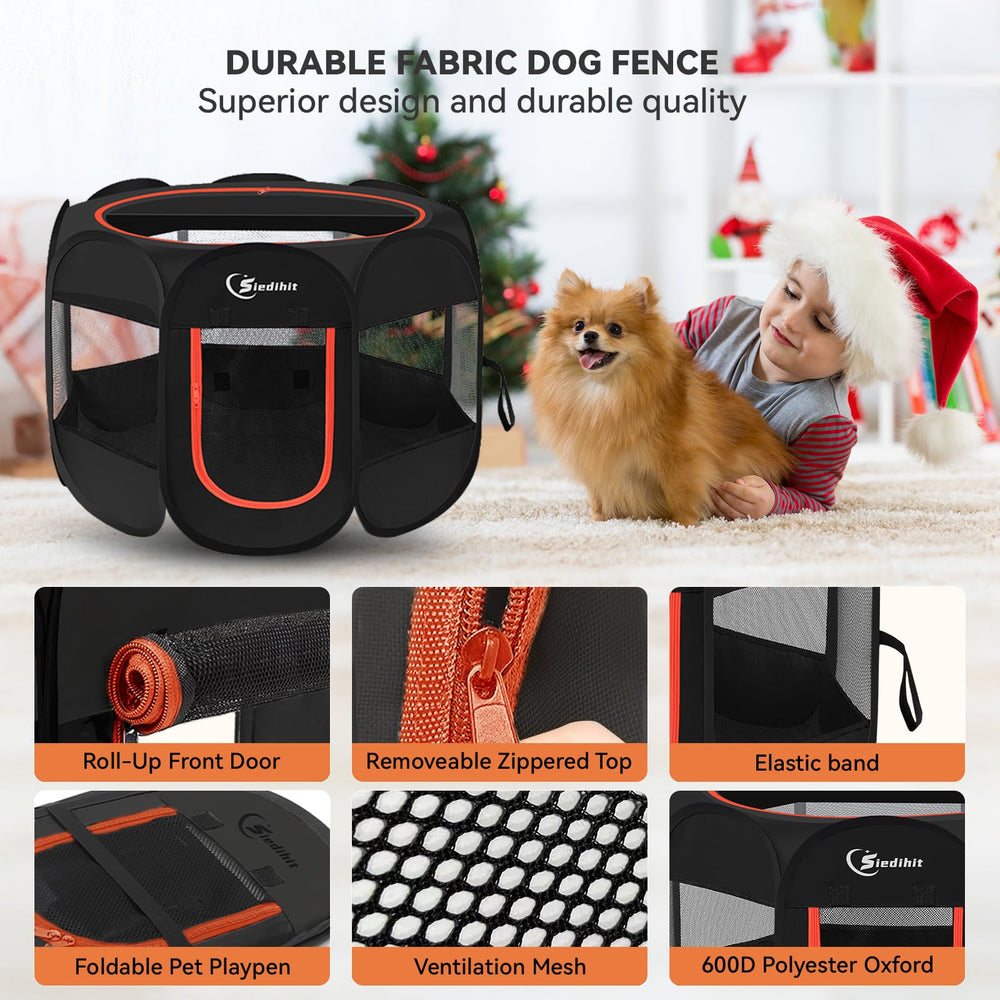 Siedihit playpen half-mesh top offers shade while keeping pets visible.