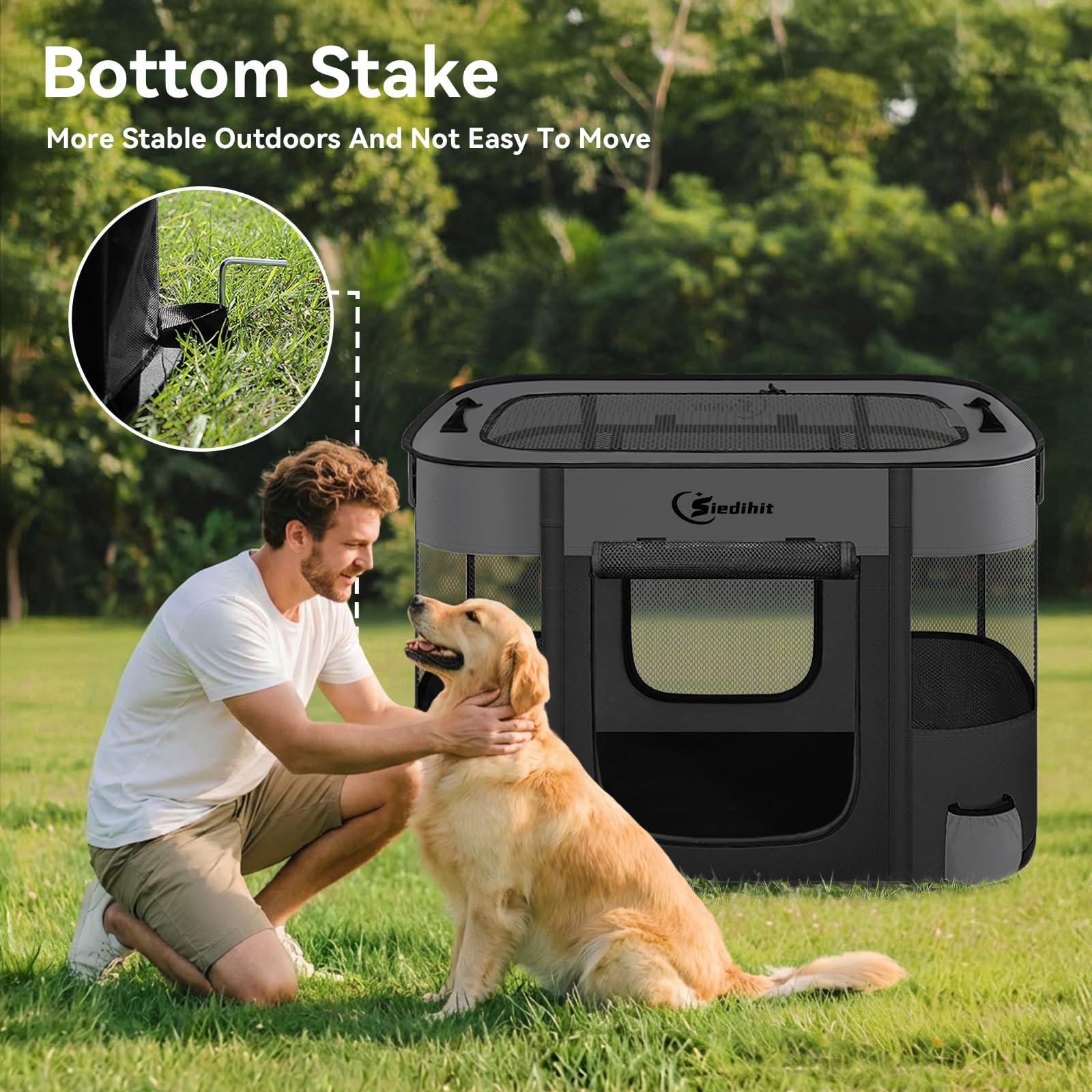 Siedihit dog playpen large dark grey easy setup for quick use