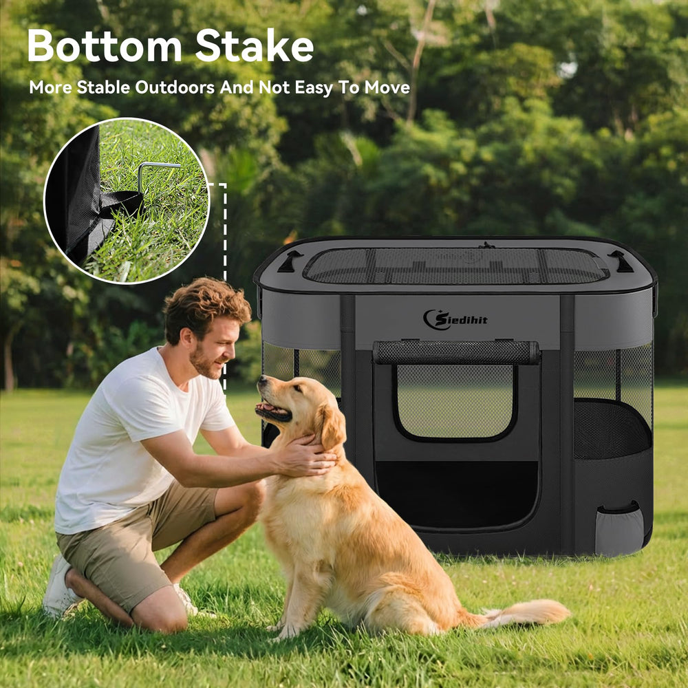 Siedihit dog playpen large dark grey easy setup for quick use