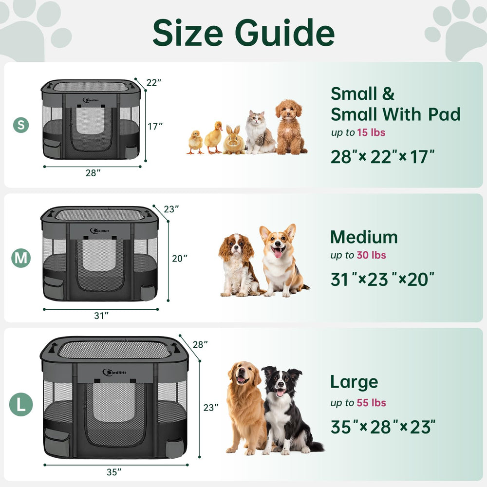 Siedihit dog playpen large dark grey folded case for travel storage