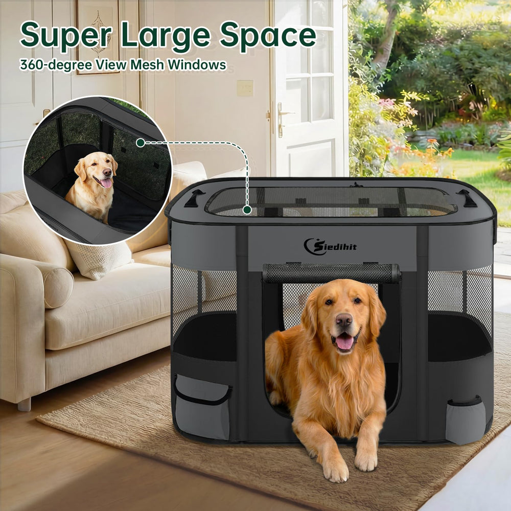 Siedihit dog playpen large dark grey mesh detail for airflow