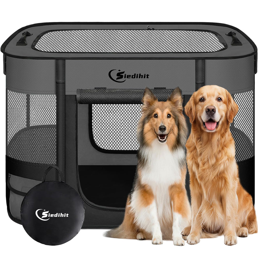 Siedihit dog playpen large dark grey open view shows visibility and containment