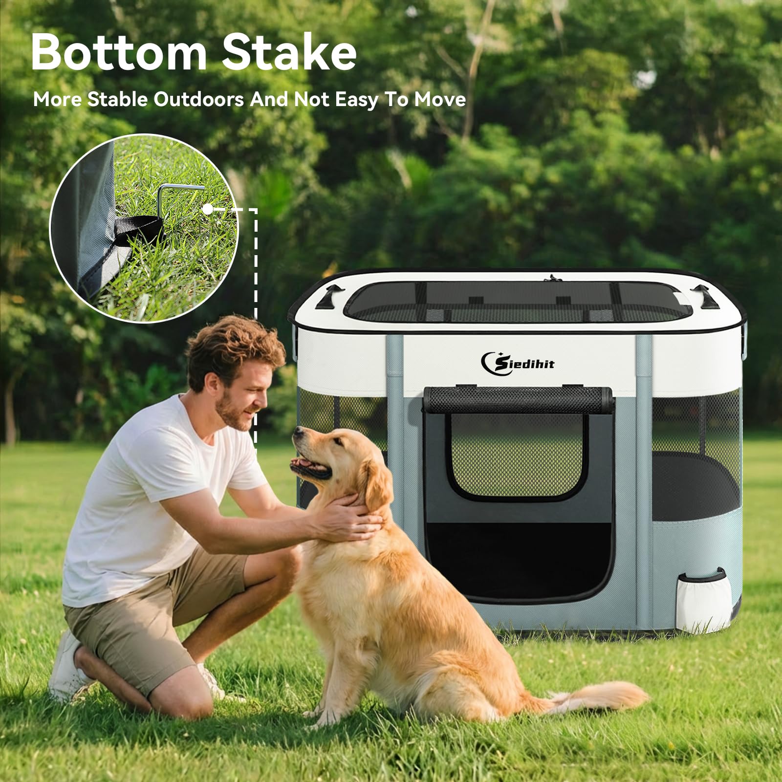 Siedihit large playpen dimensions suitable for bigger dogs up to 55 pounds.