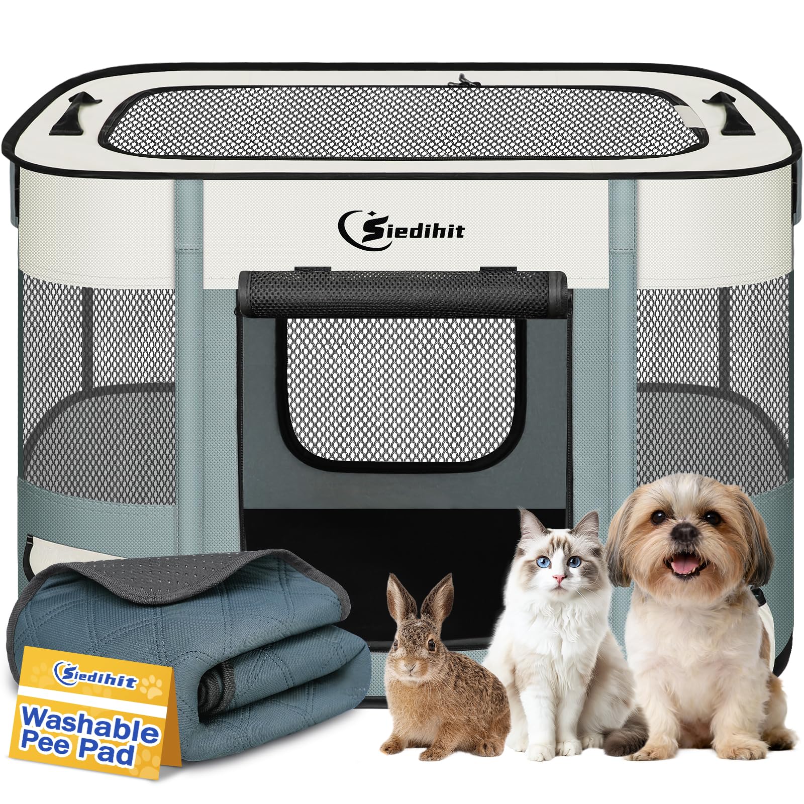 Siedihit dog playpen with mesh enables safe 360-degree visibility.
