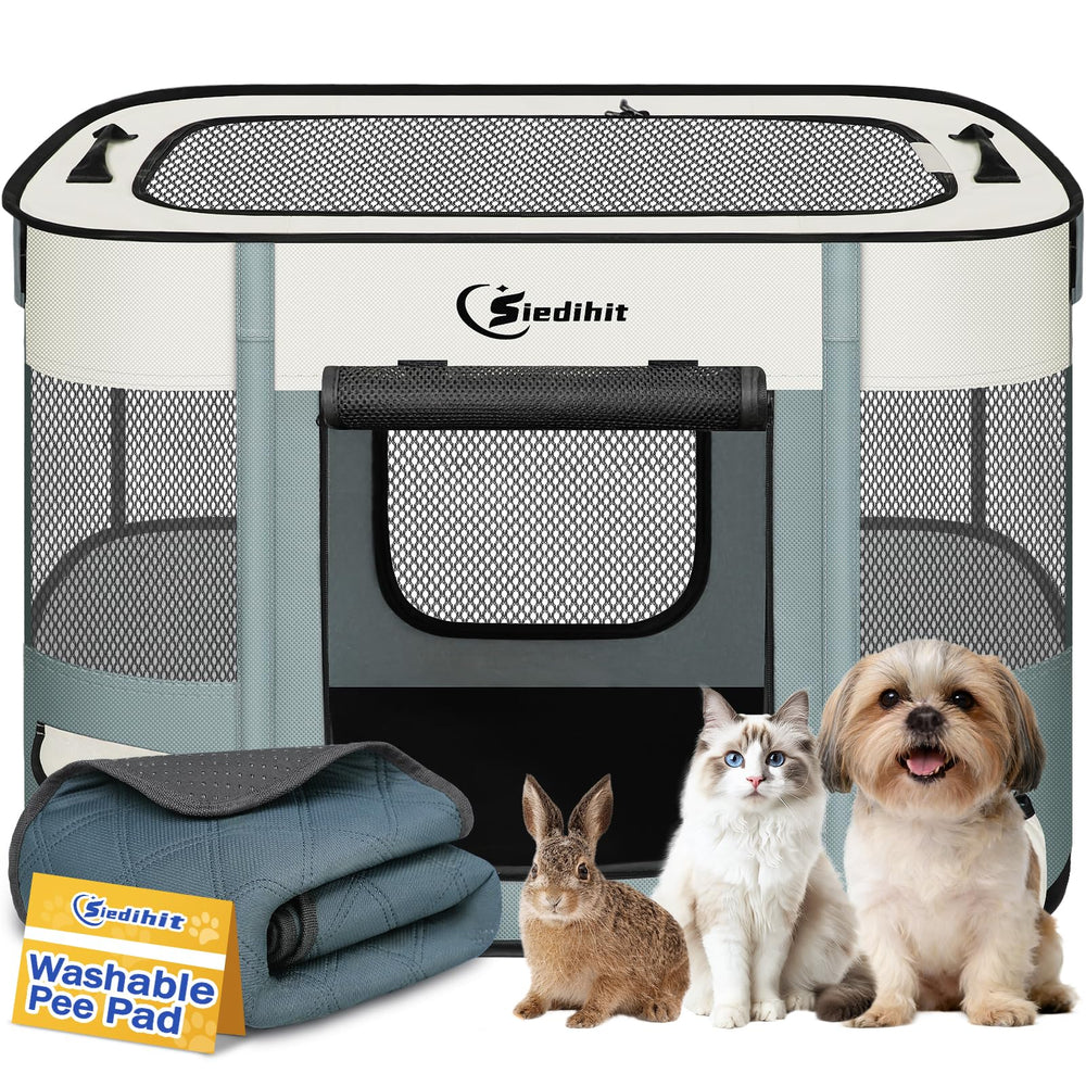 Siedihit dog playpen with mesh enables safe 360-degree visibility.