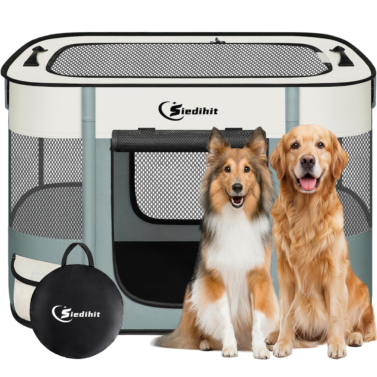 Siedihit dog playpen with durable mesh for clear visibility and safety.