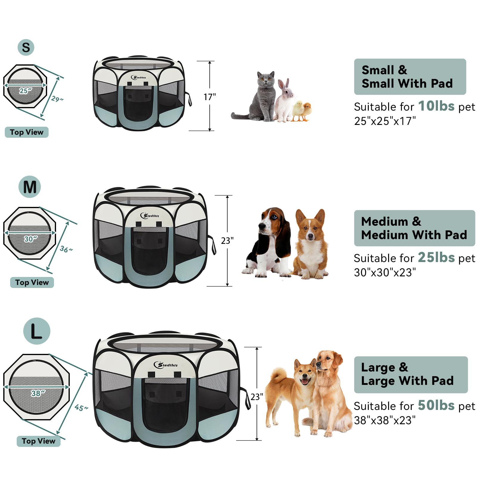 Siedihit dog playpen mesh top closed showing breathable design and shade