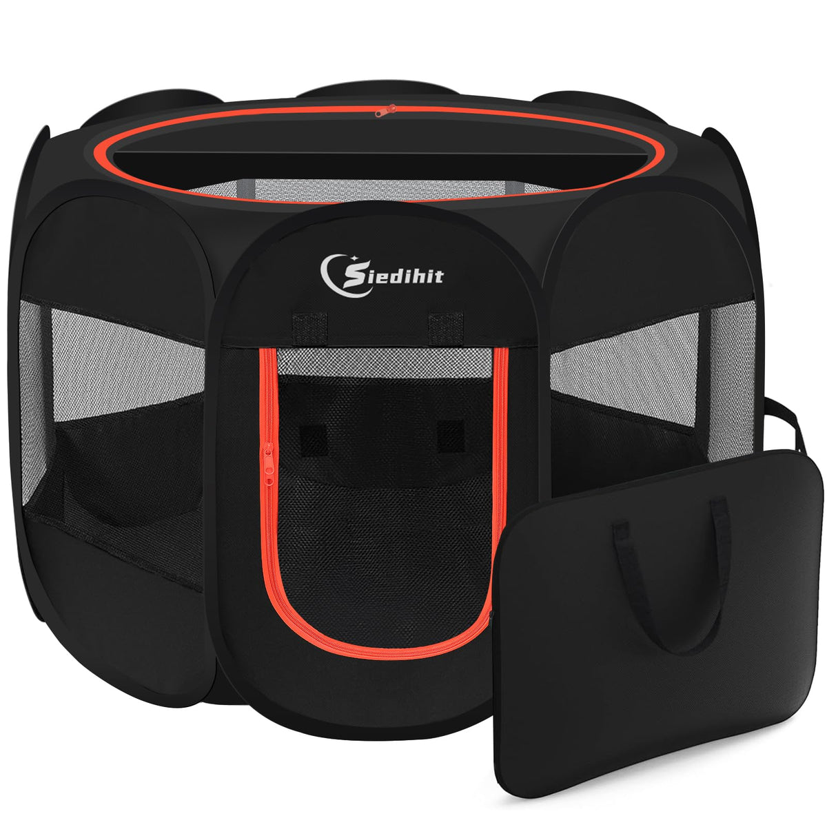 Siedihit Dog Playpen side view shows 360-degree visibility and ventilation.