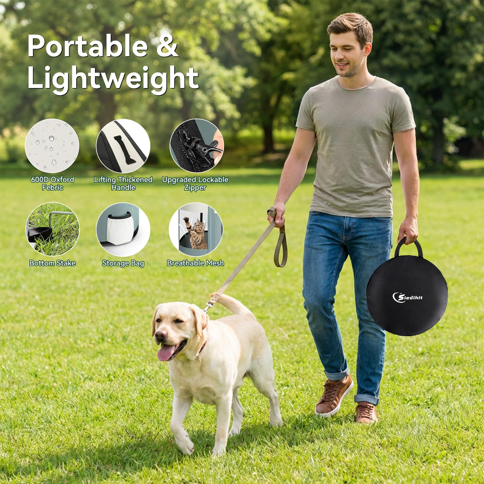 Siedihit dog playpen size chart showing options for pets of all sizes.