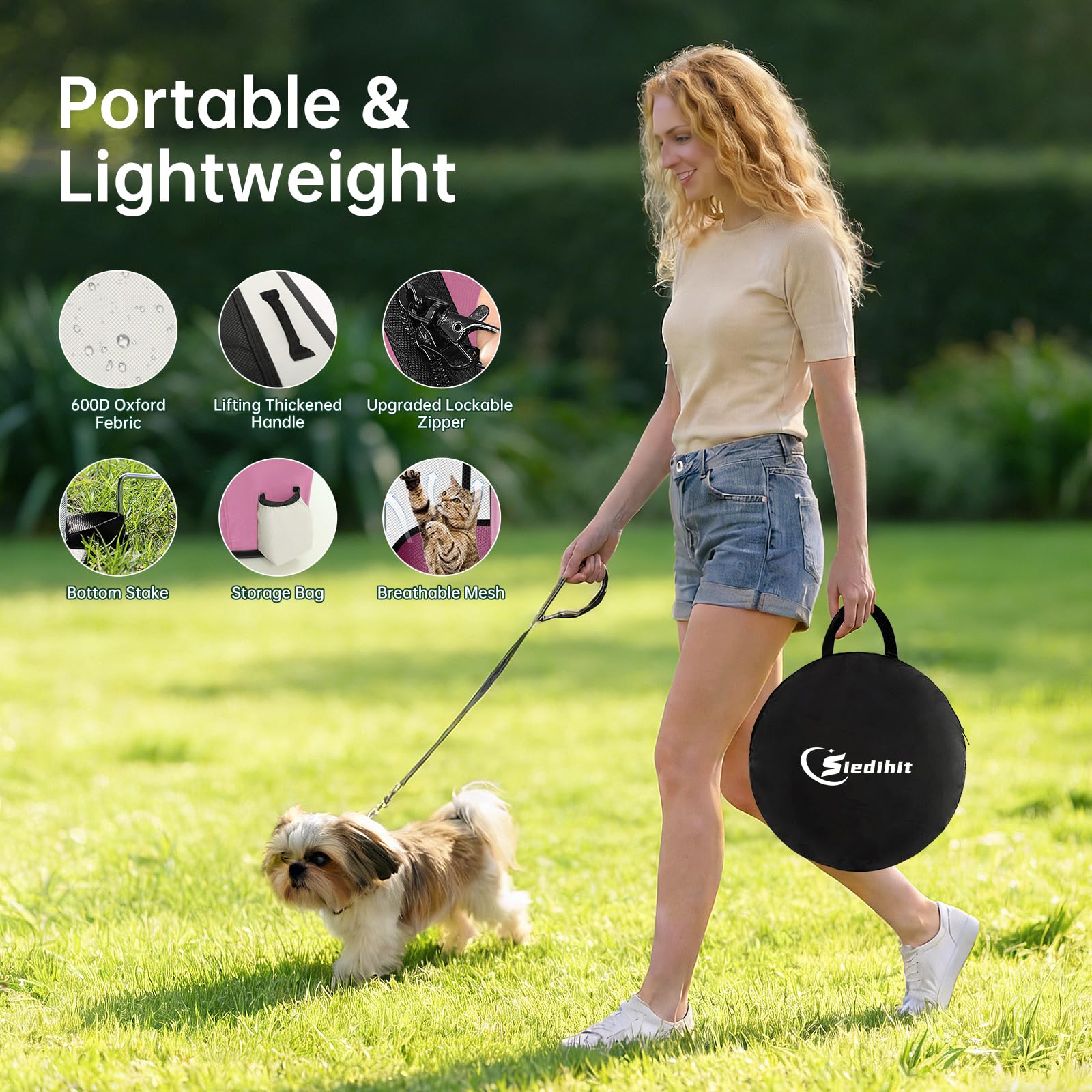 Siedihit dog playpen outdoors for travel camping in pink small.