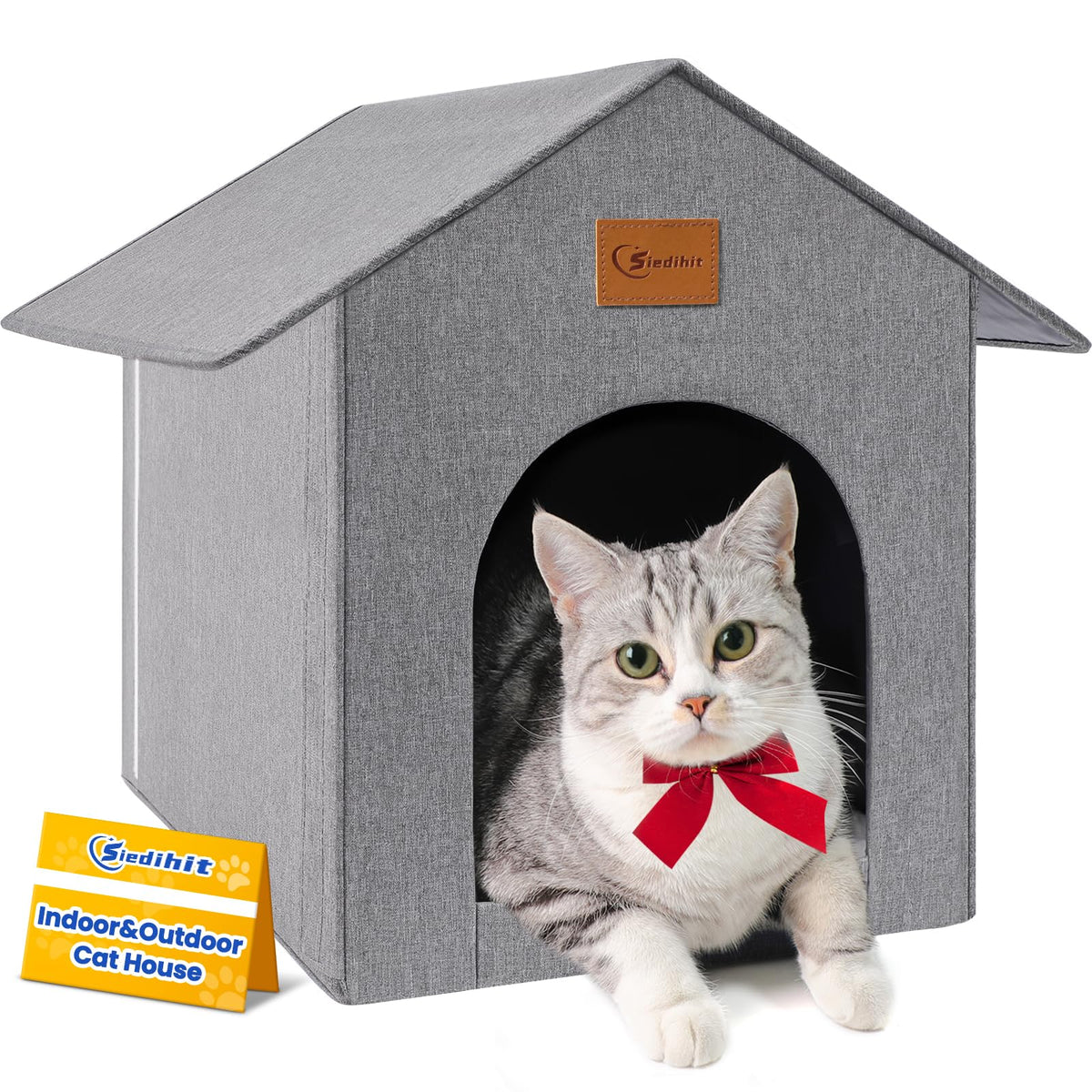 Siedihit outdoor cat house front view, weatherproof shelter for outdoor cats
