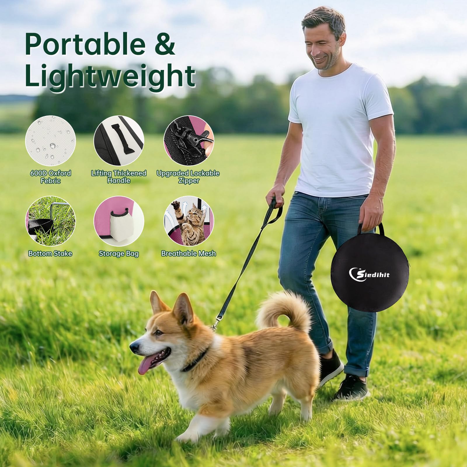 Siedihit pink medium dog playpen camping use shows versatile outdoor solution