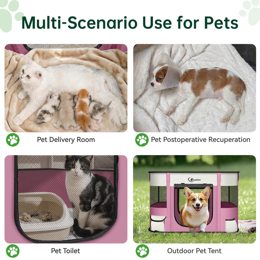 Siedihit pink medium dog playpen folded case demonstrates easy transport and storage