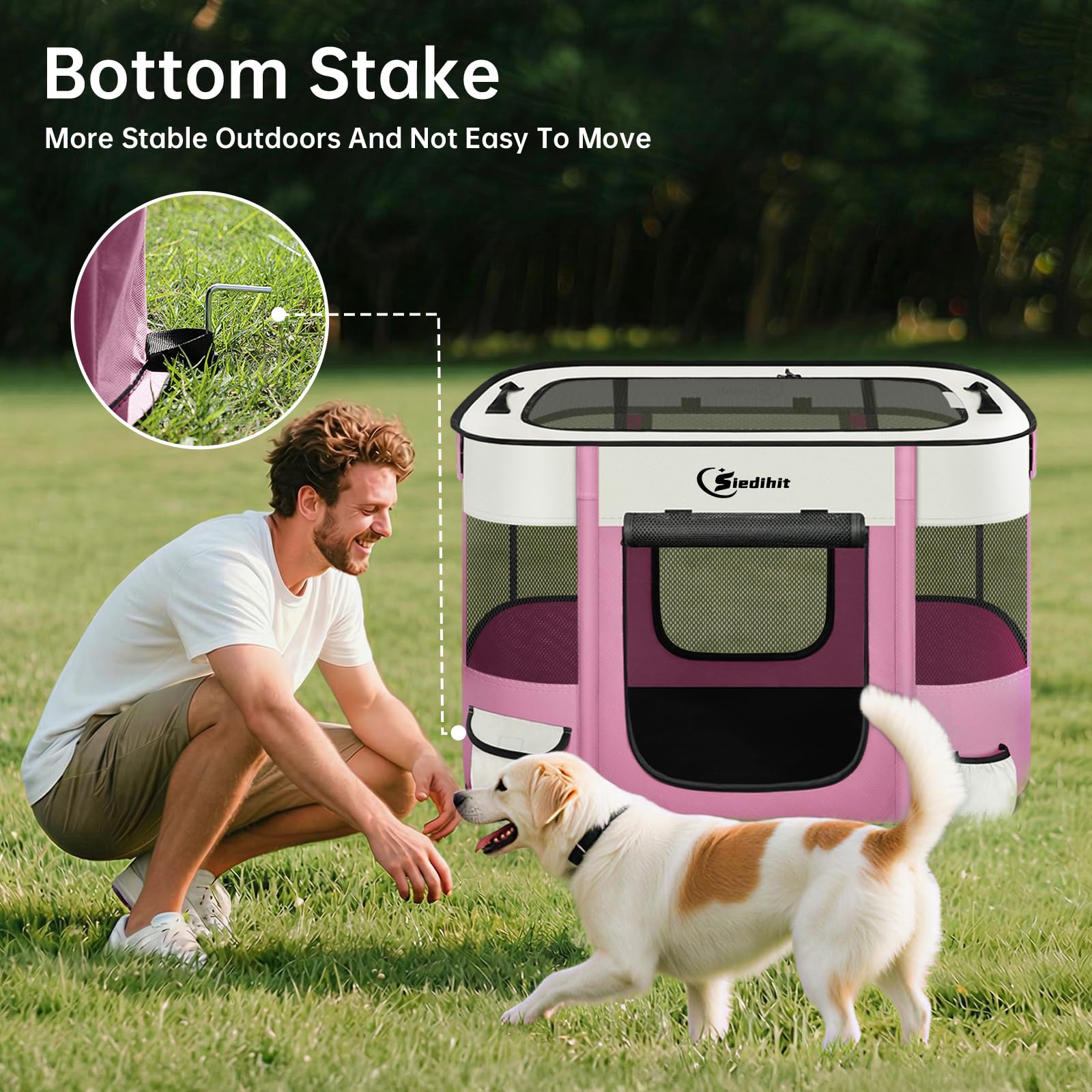 Siedihit pink medium dog playpen travel ready for car trips