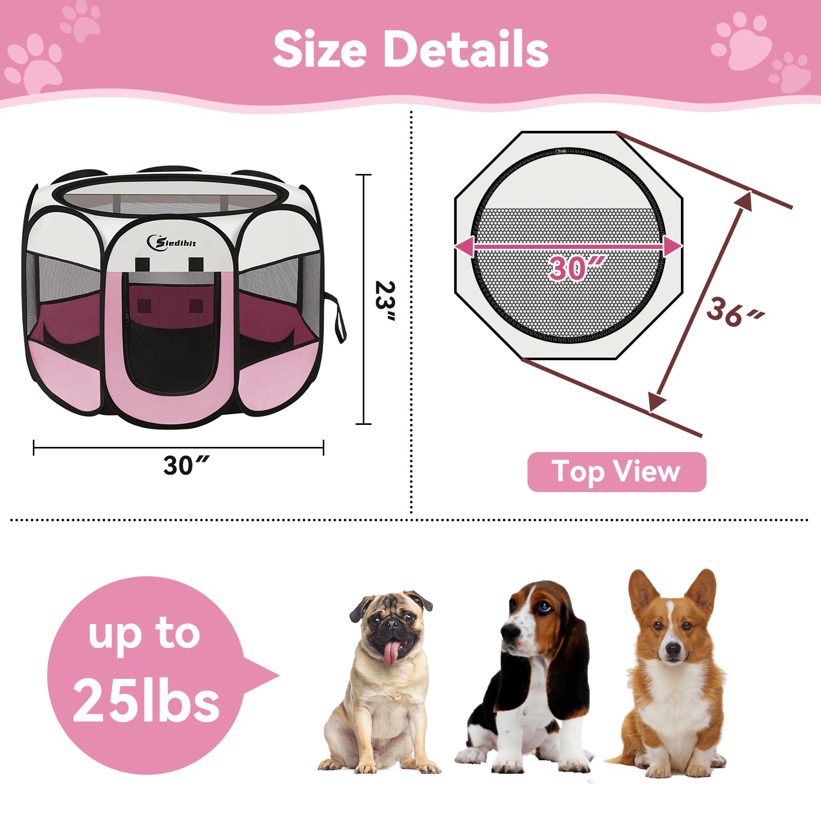 Siedihit pink puppy playpen cleaning easy with wipe or rinse