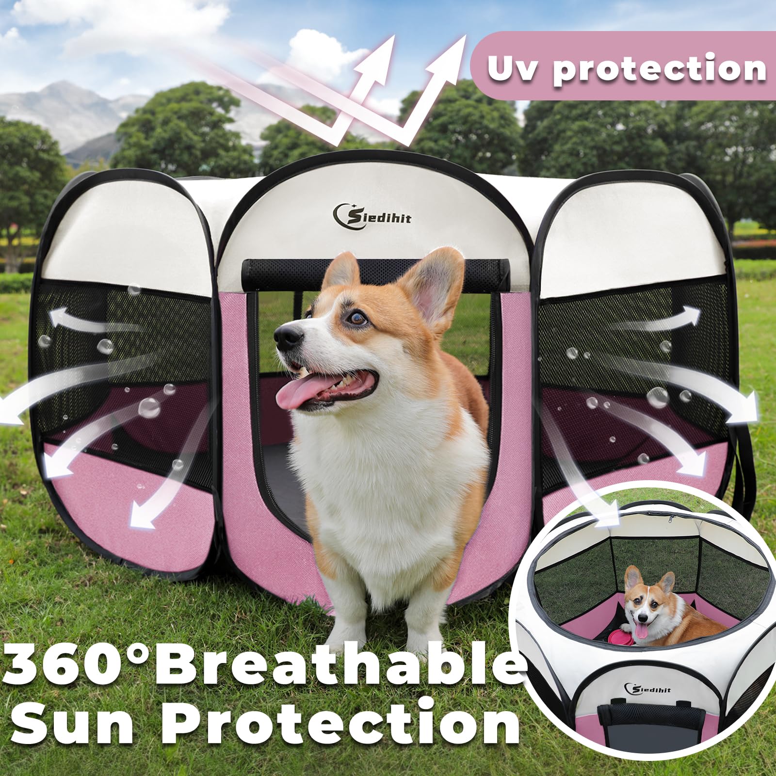 Siedihit pink puppy playpen interior spacious for play and rest