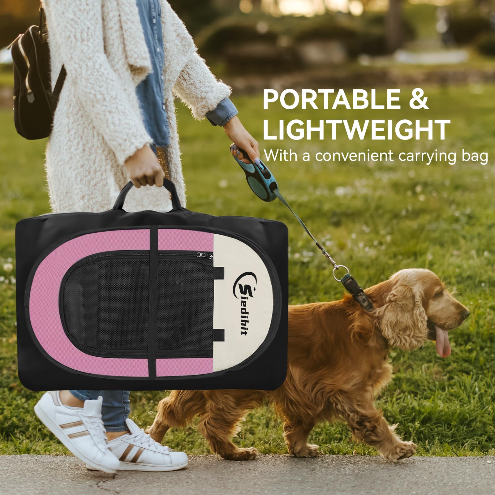 Siedihit pink puppy playpen outdoor use on lawn or beach