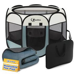 Siedihit playpen with 8-mesh-side-panels for 360-degree visibility and airflow.