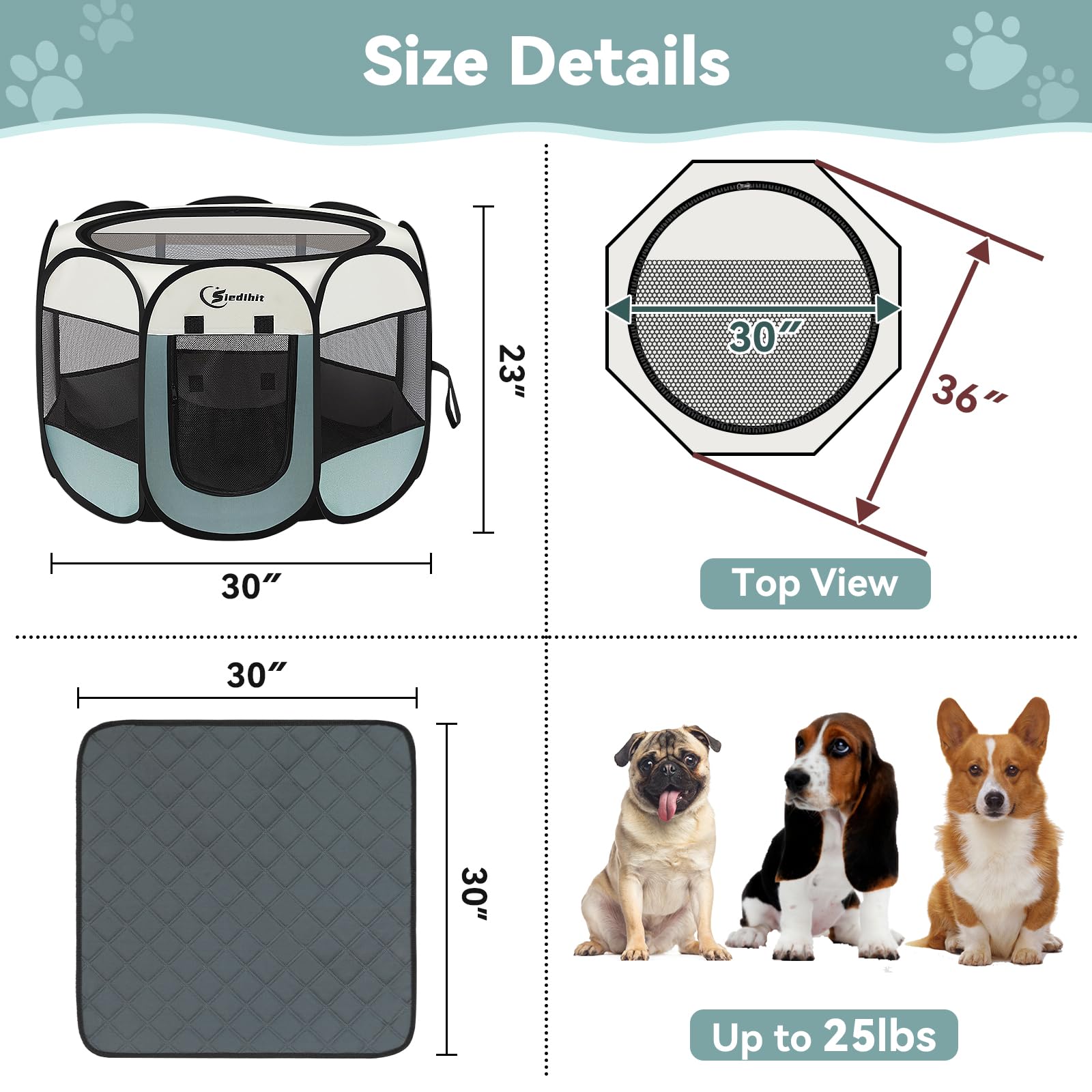 Siedihit playpen with easy-entry-roll-up-sides enables quick pet access.