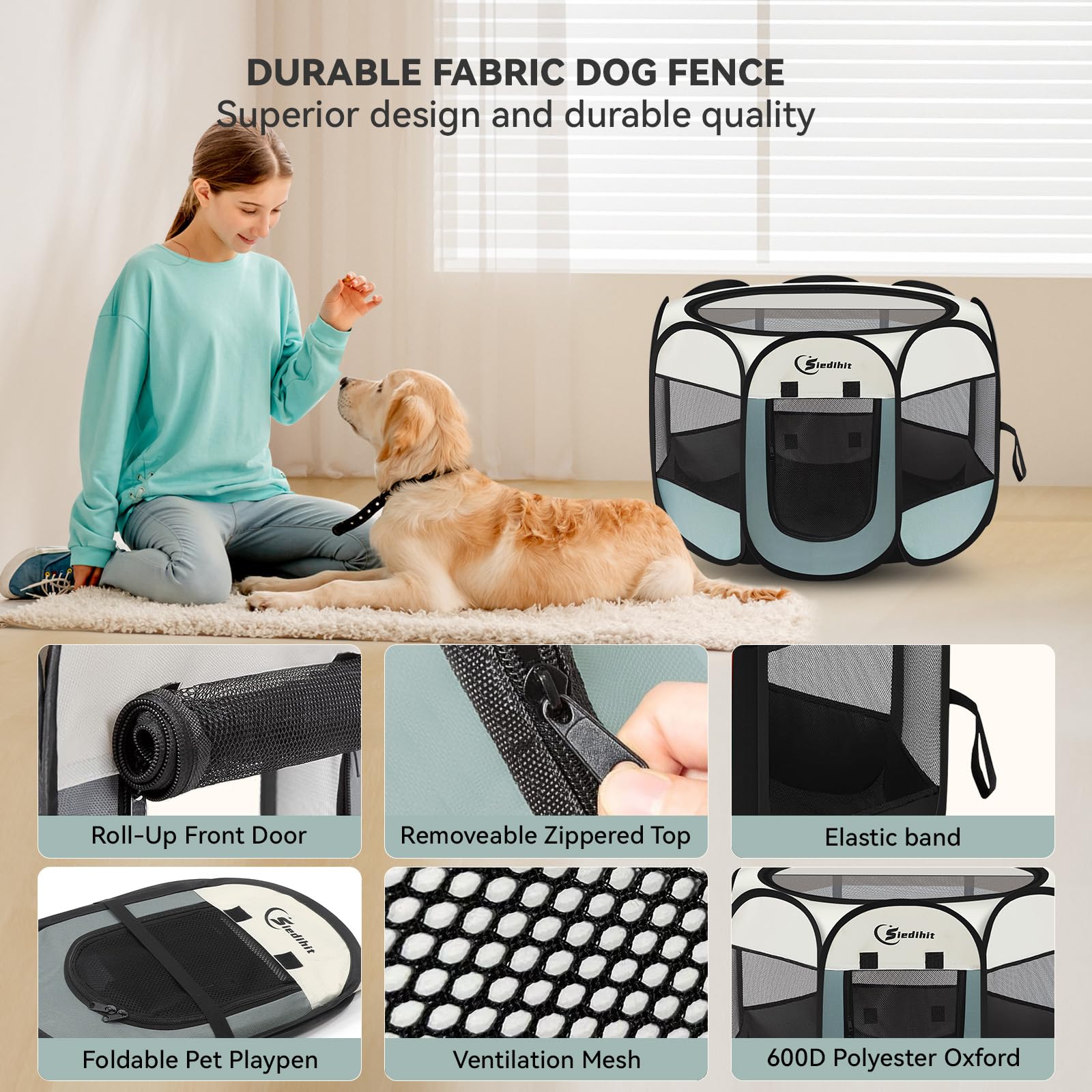 Siedihit playpen semi-mesh top provides shade and airflow