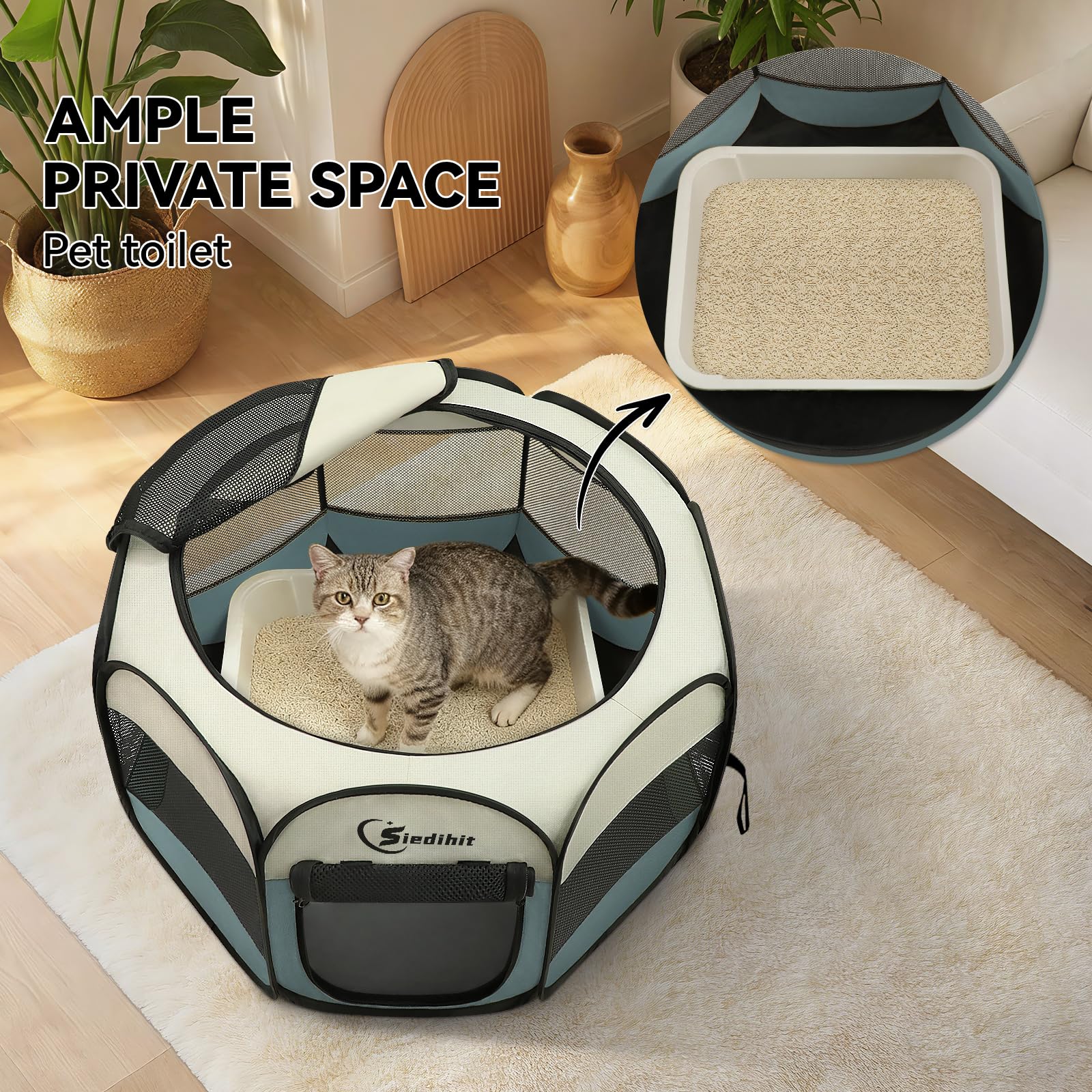 Siedihit playpen top detaches for shade or airflow.