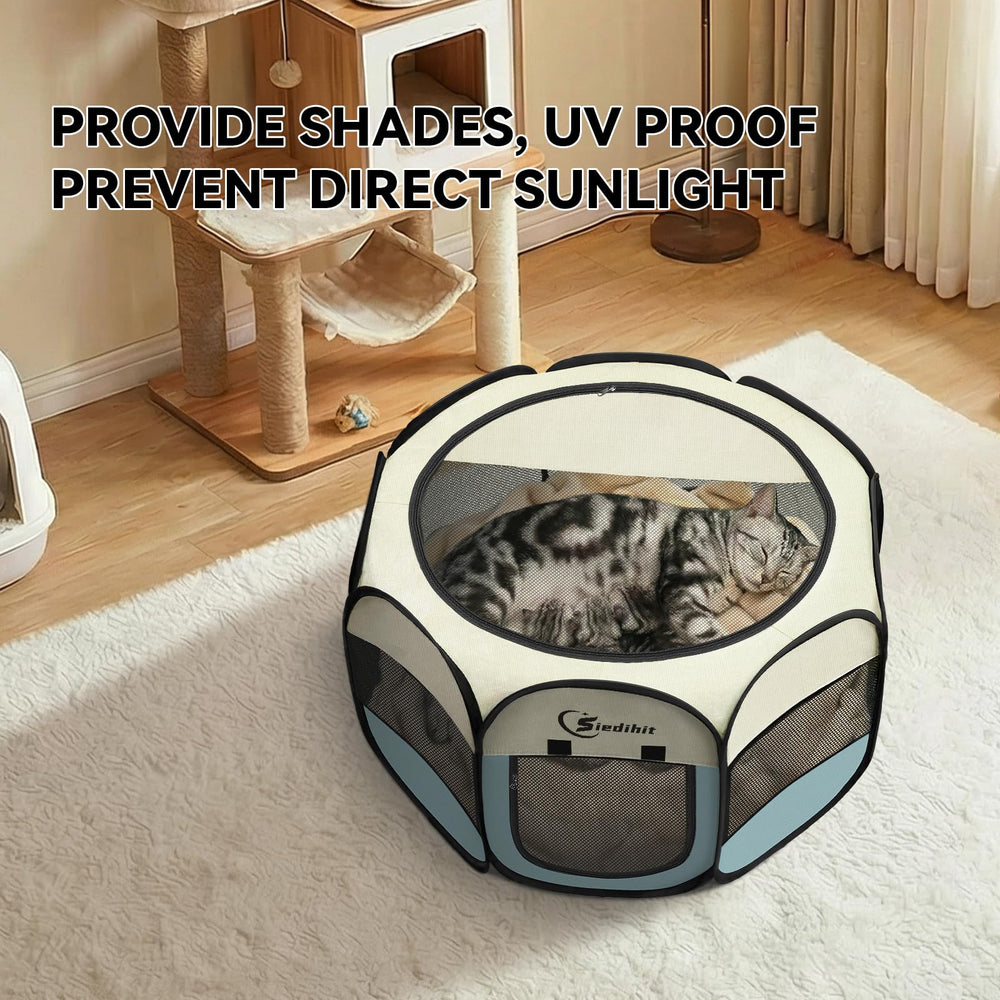 Siedihit playpen ventilated mesh sides promote airflow.