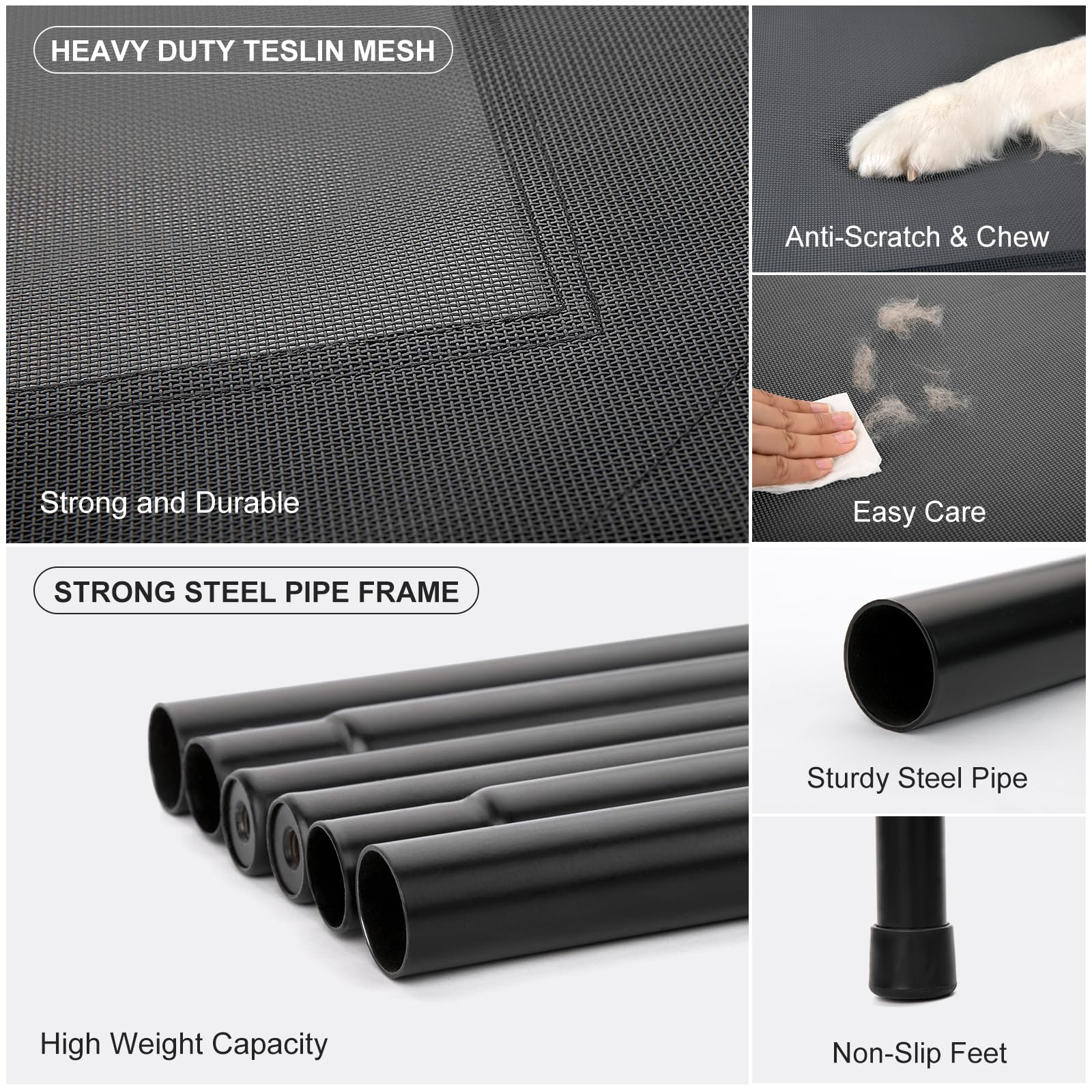 SIEMOUR cooling elevated dog bed with breathable mesh cover supporting airflow.