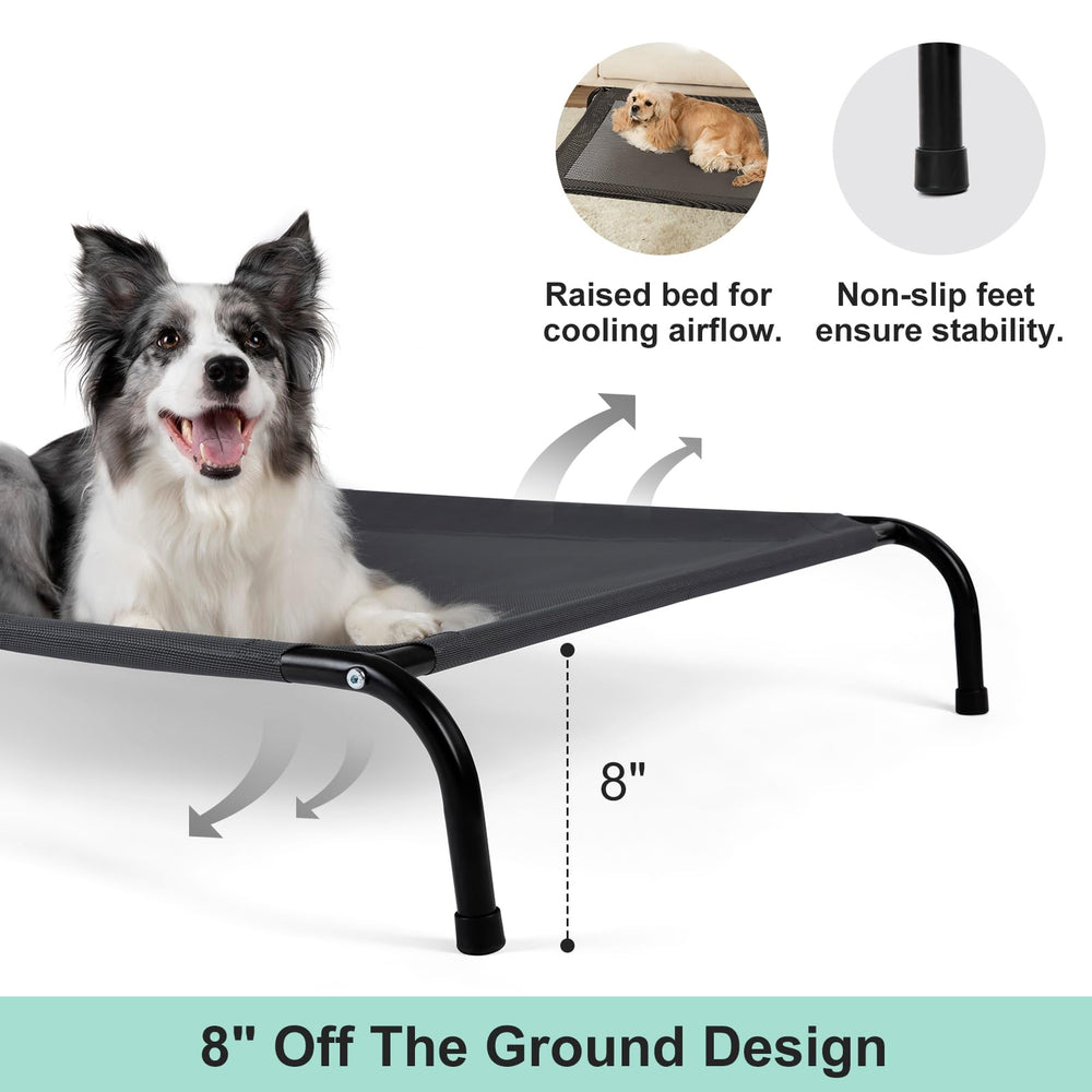 SIEMOUR cooling elevated dog bed grey fabric provides a calm, elevated resting spot.
