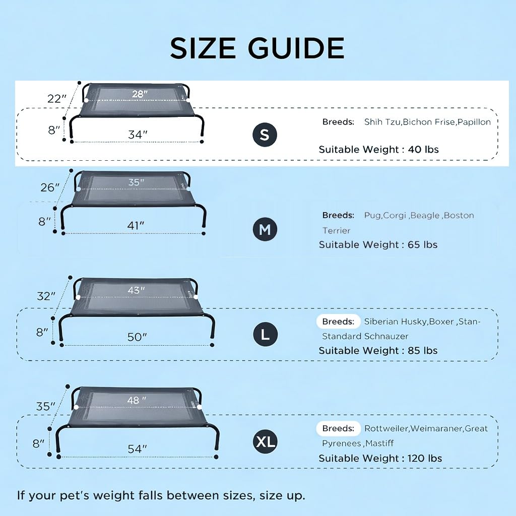 SIEMOUR cooling elevated dog bed side profile shows elevated design for joint comfort.