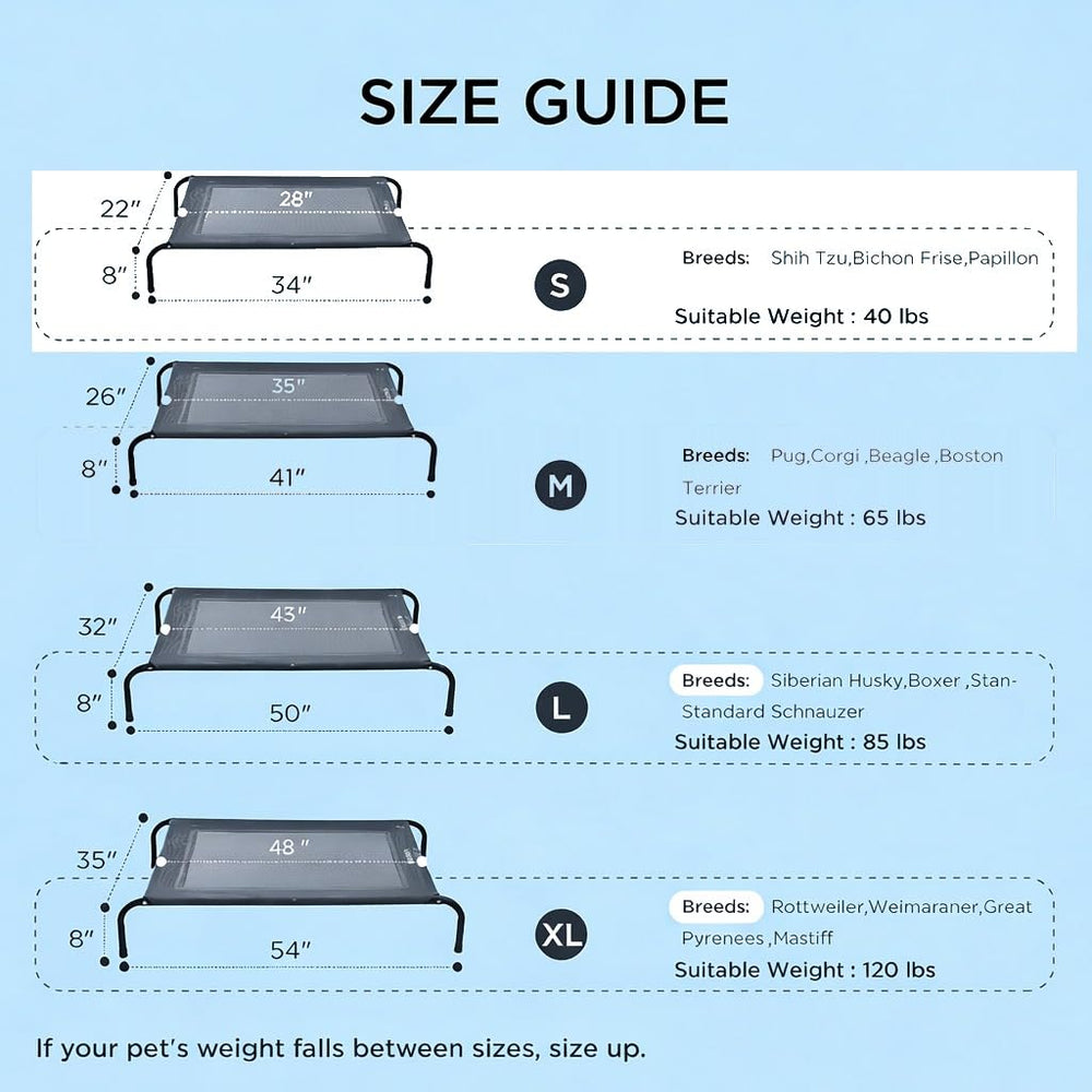 SIEMOUR cooling elevated dog bed side profile shows elevated design for joint comfort.