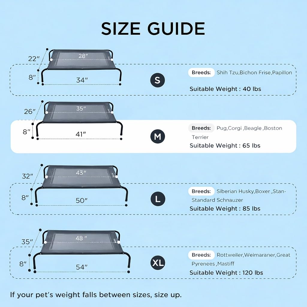 SIEMOUR elevated dog bed side view showing stability and non-slip feet